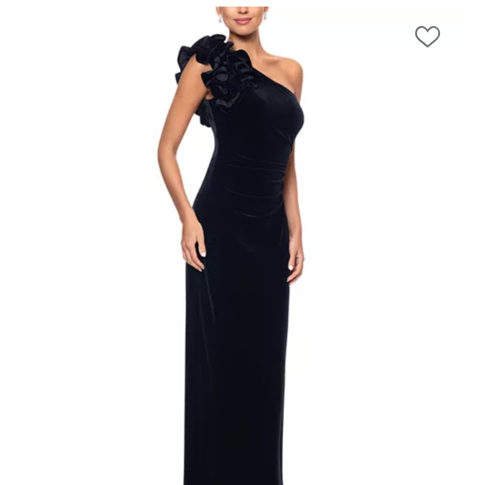 Aqua Velvet Ruffle 1-Shoulder Gown much cheaper than Bloomingdale’s Black Friday